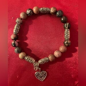 Bracelet rhodonite crystal with heart charm